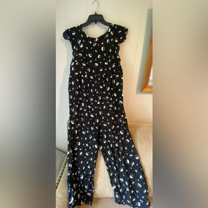 Loft black floral jumpsuit with tie back maternity size 10